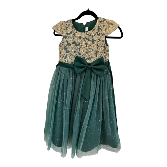 NEW Girls Sequin and Toile Party Pagent Formal Maxi Taffeta Bow Dress - Picture 1 of 6